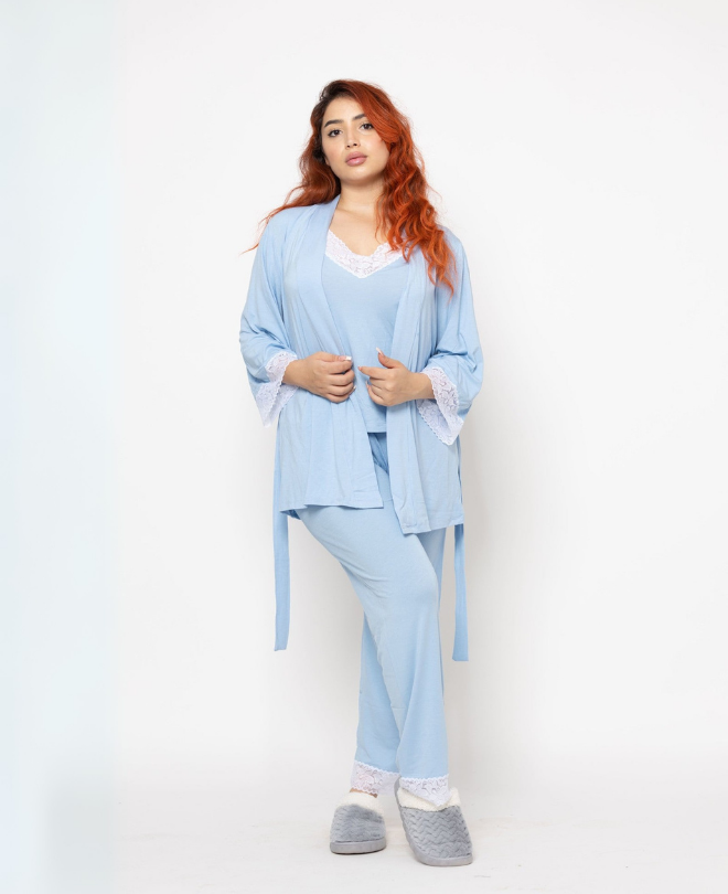 Set 3 Pièces en Coton Brodé de Dentelle