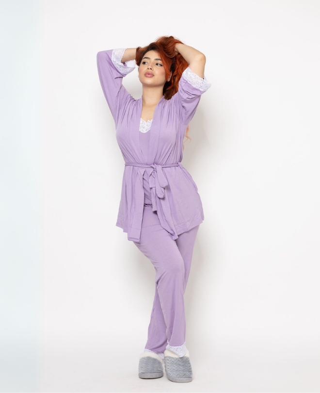 Set 3 Pièces en Coton Brodé de Dentelle
