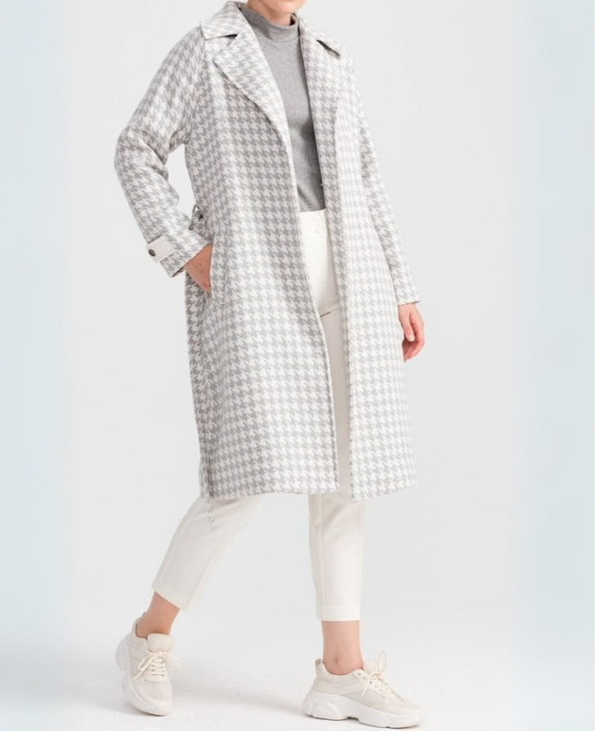 Manteau Pied-de-Poule Ceinturé